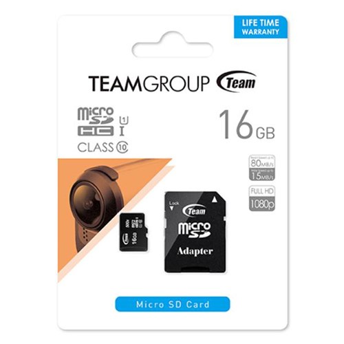 Team Group Micro SDHC 16GB Memory Card With Adapter Black